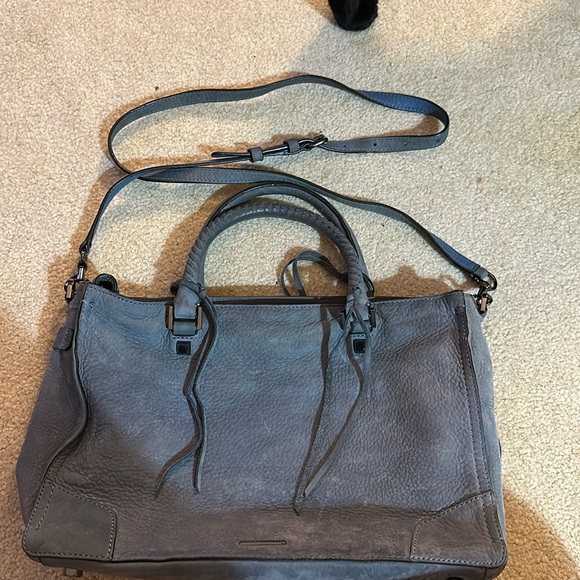 Rebecca Minkoff fringe regan Satchel Tote Suede grey blue - Picture 3 of 9